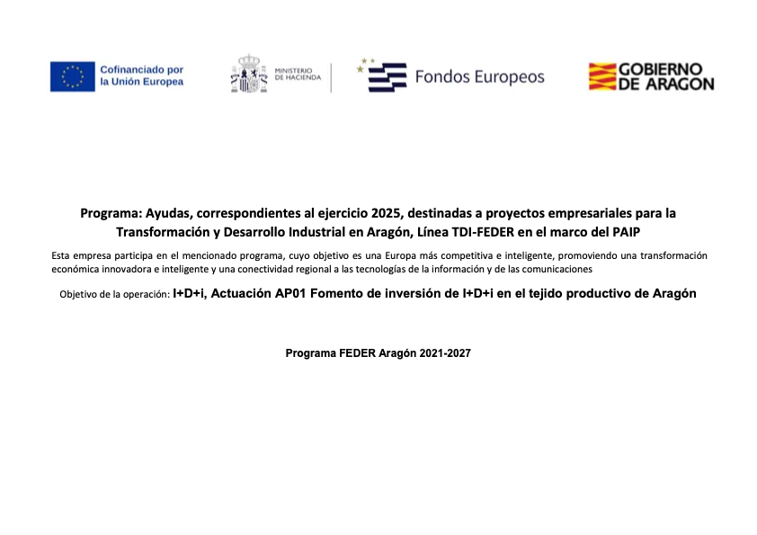 Cartel de publicidad: PAIP TDI-FEDER 2025. Cofinanciado por la Unión Europea, Programa FEDER Aragón 2021-2027.